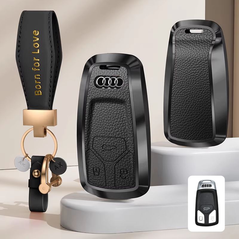 Load image into Gallery viewer, Audi Aluminum Alloy Leather Car Key Fob Case Cover For A6L, A4L, Q5L, A3L, Q3, Q2L, A5, A7L, Q7, A8, Q4 e-tron - i-Station Mobile Phone &amp; Electronic Device Repair and Accessories
