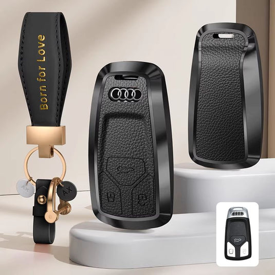 Audi Aluminum Alloy Leather Car Key Fob Case Cover For A6L, A4L, Q5L, A3L, Q3, Q2L, A5, A7L, Q7, A8, Q4 e-tron - i-Station Mobile Phone & Electronic Device Repair and Accessories