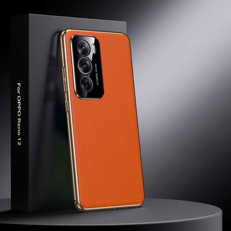 Load image into Gallery viewer, OPPO Reno12/Pro - Electroplated Full Cover Genuine Leather Business Phone Case
