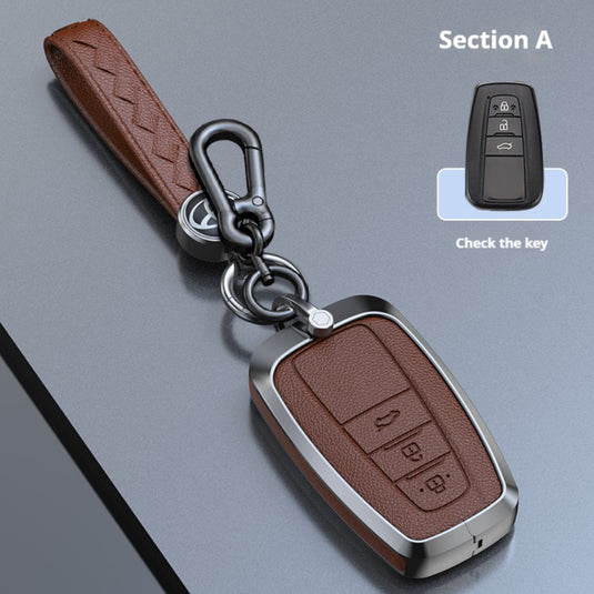 Toyota Zinc Alloy Leather Key Case For Camry, C-HR, Corolla, RAV4, Avalon, Land Cruiser, Prado, Prius