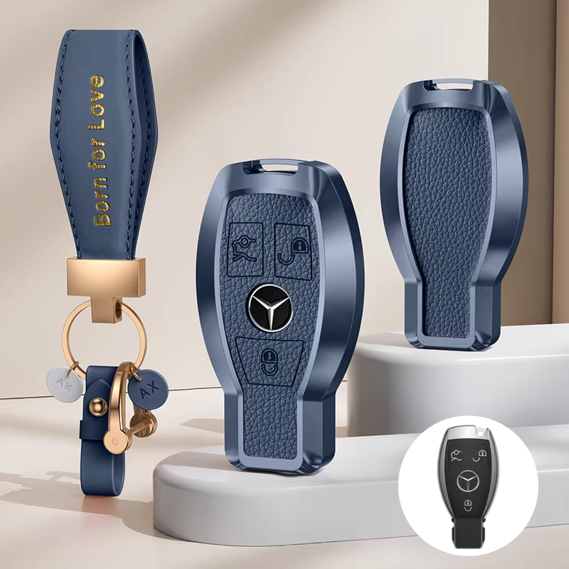 Load image into Gallery viewer, Mercedes Benz Aluminum Alloy Leather Car Key Fob Case Cover For Benz A, C, E, S, G-Class, GLA, GLB, GLC, GLE, GLS, CLA, CLS, EQC
