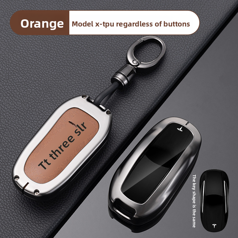 Load image into Gallery viewer, Tesla Full Aluminum Alloy + TPU Film &amp; PU Leather Cover Car Key Fob Case for Model S, Model X - i-Station Mobile Phone &amp; Electronic Device Repair and Accessories

