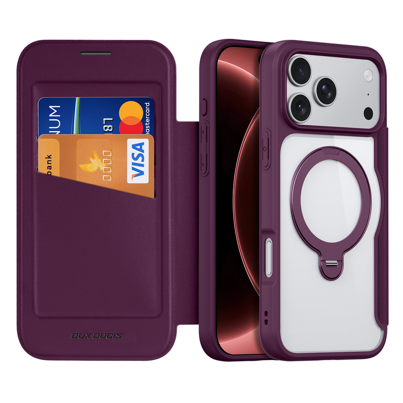 Load image into Gallery viewer, [With Card Slot][Magsafe Compatible] Apple iPhone 17 Pro / 18 Pro - Magnetic Catch Transparent Flip PU Leather Wallet Series Case
