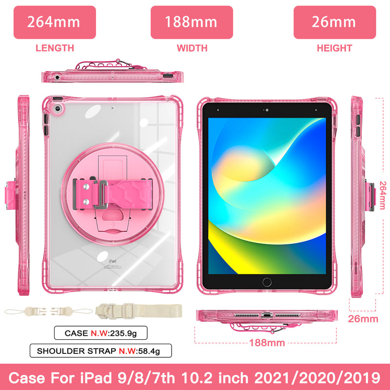 Load image into Gallery viewer, [Built-in Stand][With Wrist Strap] Apple iPad 7/8/9 10.2&#39;&#39; 7/8/9th Gen (2019/2020/2021) Acrylic Transparent Waterproof Heavy Duty Ring Holder Stand Case
