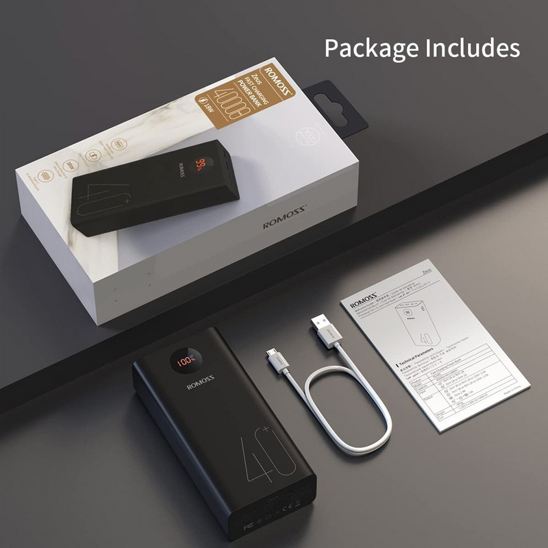 Load image into Gallery viewer, Romoss PEA40 18W Power Bank 40000mAh Portable External Battery - Black
