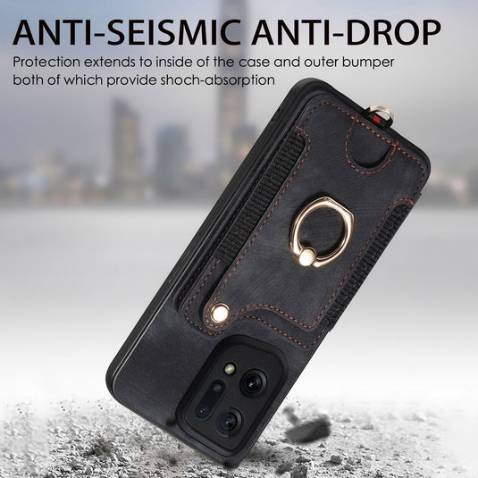 [Built-in Ring Kickstand] OPPO A80 5G - Multi-functional Wallet Stand Shockproof Case With Lanyard