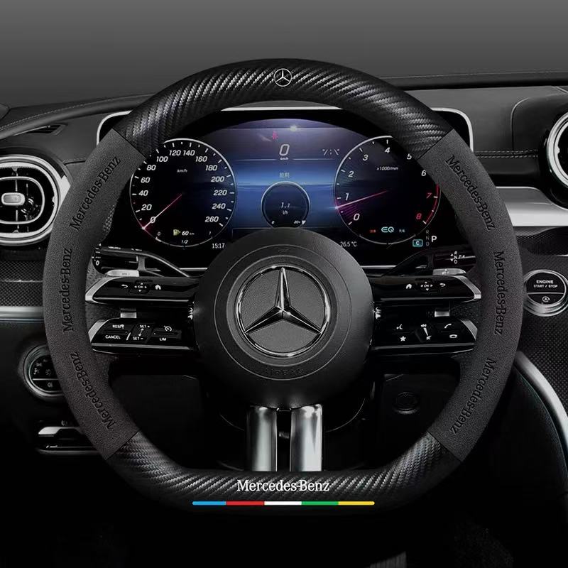 Load image into Gallery viewer, Mercedes-Benz Suede Carbon Fiber Car Steering Wheel Covers For C260L, C200L, GLC, GLA,  E300L, A180, GLB220, CLA

