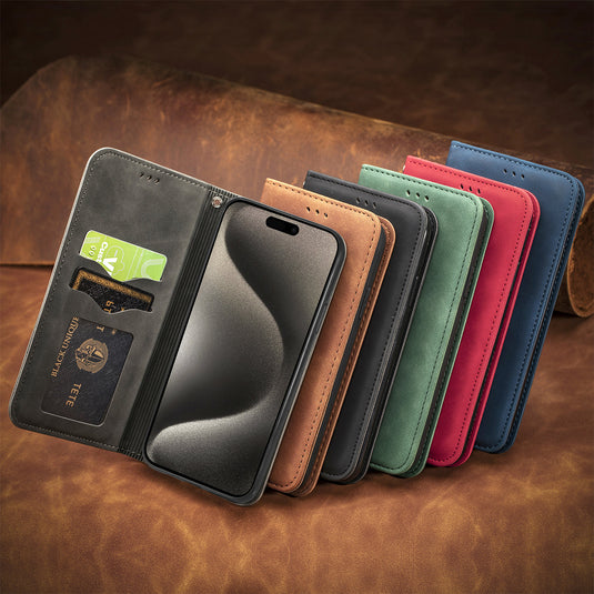 [With Card Slot] Apple iPhone 11/Pro/Pro Max Minimalist Flip Full-cover Protective Genuine Leather Series Case