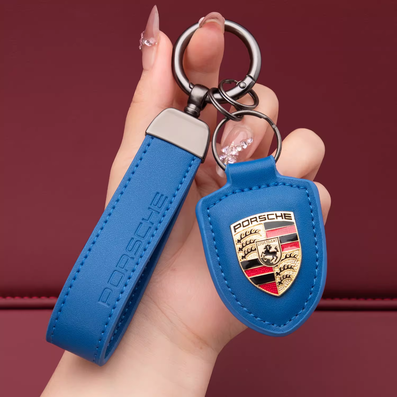 Load image into Gallery viewer, Porsche Crest Car Keychain Genuine Leather For Panamera, Cayenne, 911, Macan, Taycan
