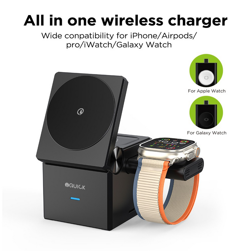 Load image into Gallery viewer, iQuick CUBE T1 3 in 1 Foldable Wireless Charger Stand Galaxy/ Apple Watch Pads
