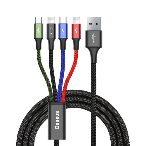 Baseus 4 in 1 Nylon Braided Cable (2 x Lightning / Type-C / Micro USB) 3.5A 1.2m (CA1T4-A01) - Black