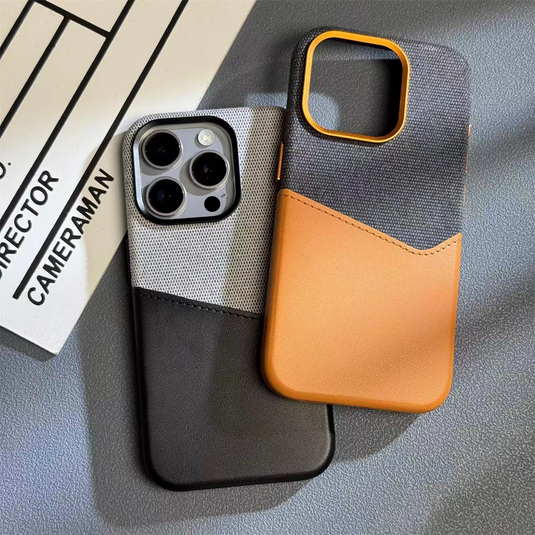 [Magsafe Compatible][With Card Solt] Apple iPhone 13/Pro/Pro Max Two-tone Contrast Leather and Suede Fabric Essentials Series Case