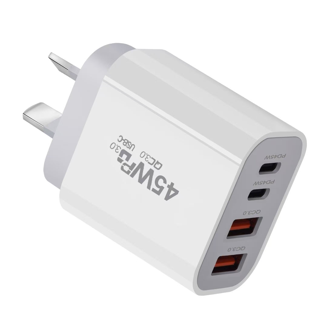 [PT-45W] 45W PD Type-C + QC 3.0 USB 4 Port Wall Travelling Charger Adapter -  (SAA Approved/AU Plug) - i-Station Mobile Phone & Electronic Device Repair and Accessories