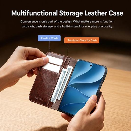 [With Card Slot] Apple iPhone Ultra / Fold - Genuine Leather Flip Stand Wallet Series Case