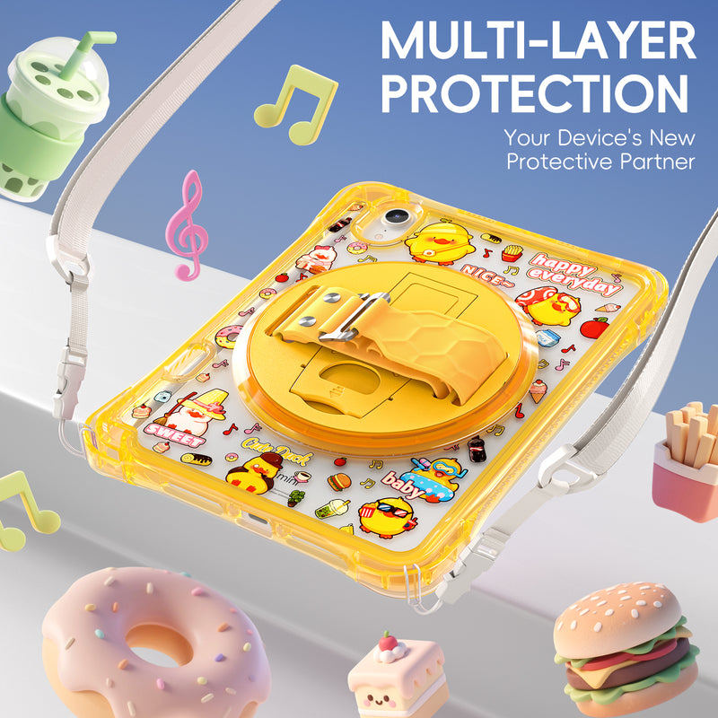 Load image into Gallery viewer, [Built-in Pen Slot][With Shoulder Strap] Apple iPad Mini 6/7 8.3&#39;&#39; 6/7th Gen (2021/2024) Cartoon Kids Transparent Anti-Drop Protective Stand Case
