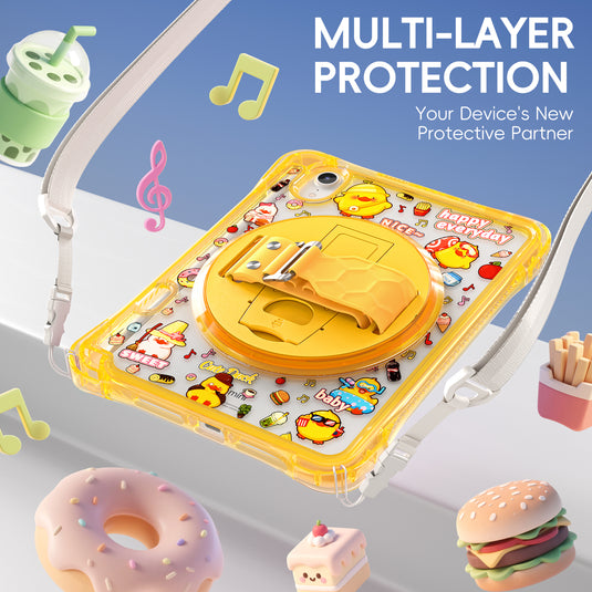 [Built-in Pen Slot][With Shoulder Strap] Apple iPad Mini 6/7 8.3'' 6/7th Gen (2021/2024) Cartoon Kids Transparent Anti-Drop Protective Stand Case
