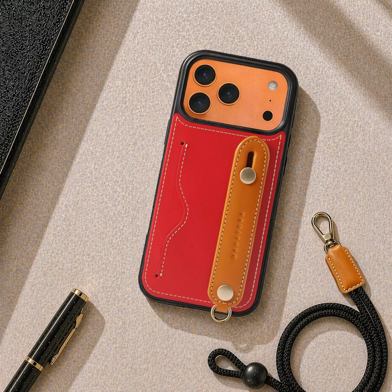 Load image into Gallery viewer, [With Card Slot] Apple iPhone 17 &amp; 17e &amp; Air &amp; Pro &amp; Pro Max - HANATORA Business Premium Genuine Leather Phone Case with Contrast Wrist Strap
