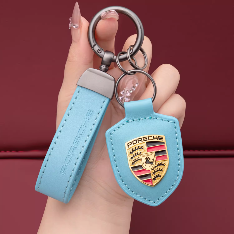 Load image into Gallery viewer, Porsche Crest Car Keychain Genuine Leather For Panamera, Cayenne, 911, Macan, Taycan
