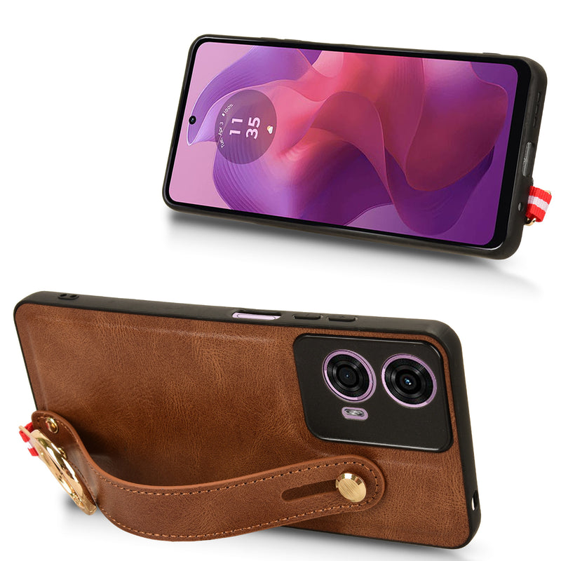 Load image into Gallery viewer, [With Ring Bracket][Built-in Wrist Wrap] Motorola Moto G04s Simple Retro Genuine Leather Series Case
