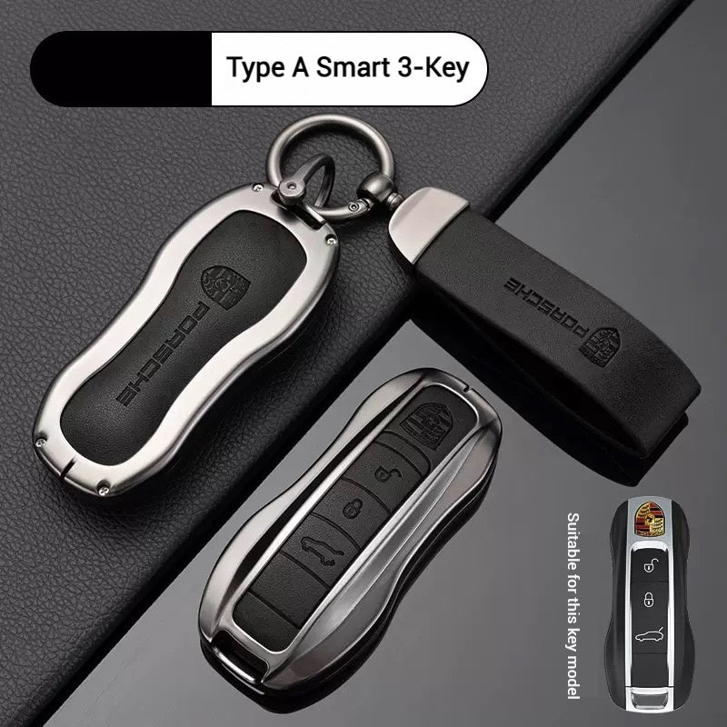 Load image into Gallery viewer, Porsche Zinc Alloy PU Leathe Car Key Fob Case Cover For Cayenne, Panamera, Macan, 911, Taycan
