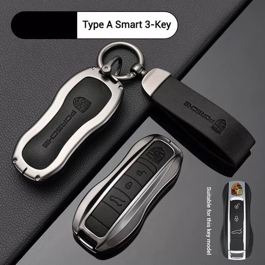 Porsche Zinc Alloy PU Leathe Car Key Fob Case Cover For Cayenne, Panamera, Macan, 911, Taycan
