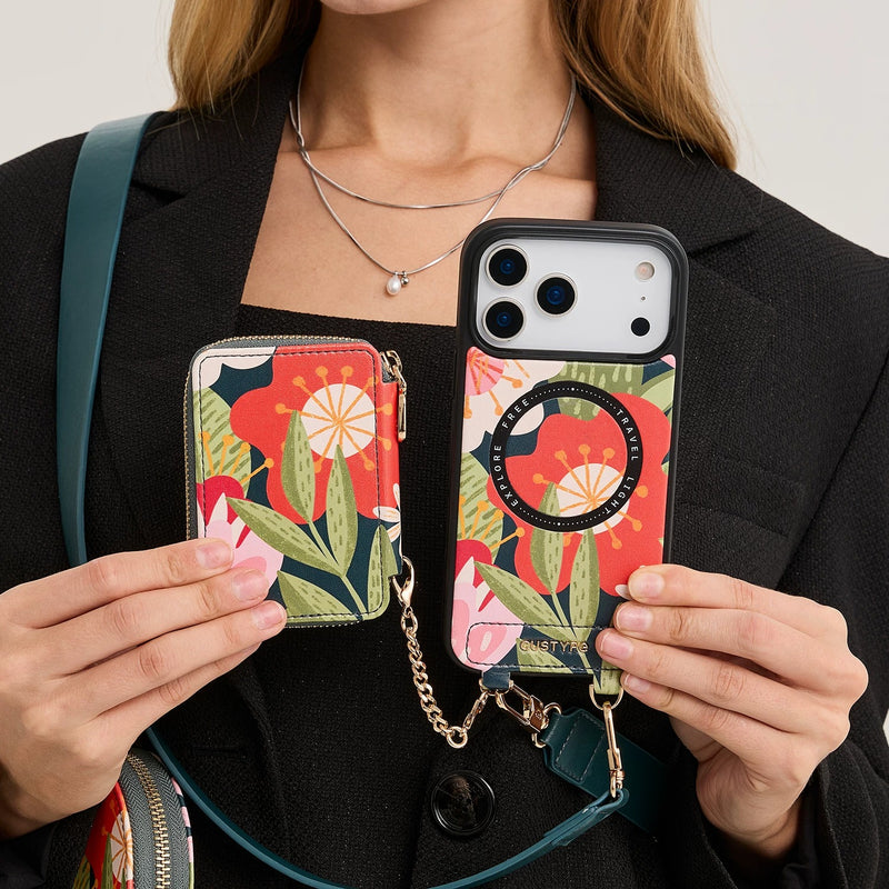 Load image into Gallery viewer, [With Card Slot] Apple iPhone 15/Plus/Pro/Pro Max - Custype Floral Protective Wallet Case with Chain - i-Station Mobile Phone &amp; Electronic Device Repair and Accessories

