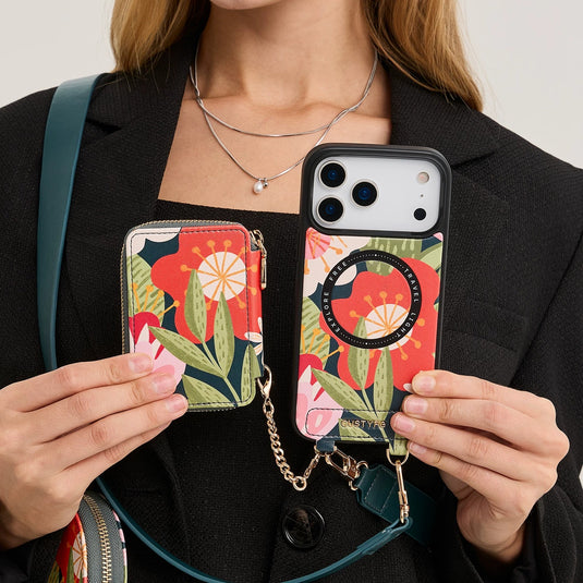 [With Card Slot] Apple iPhone 15/Plus/Pro/Pro Max - Custype Floral Protective Wallet Case with Chain - i-Station Mobile Phone & Electronic Device Repair and Accessories