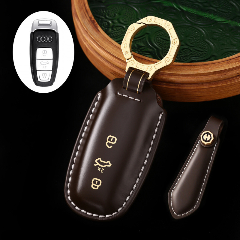 Load image into Gallery viewer, Audi Genuine Leather Protection Car Key Fob Case Cover For A3, A6, A7, A8, Q7, Q8, E-Tron, S3, S6, S7, SQ7, SQ8, RS6, RS7, A6L
