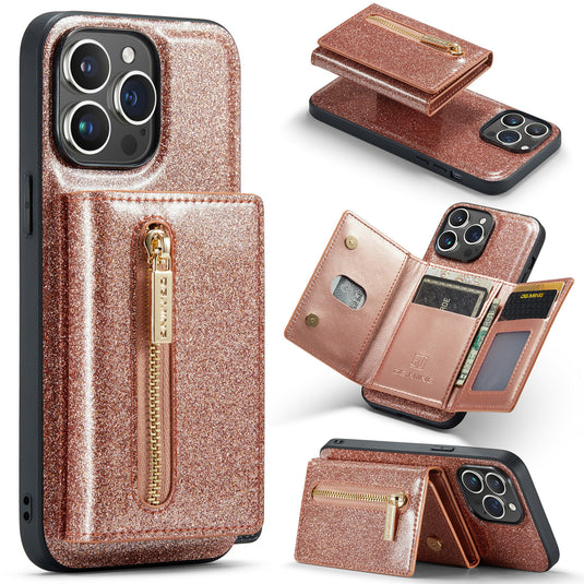 [With Card Slot] Apple iPhone 14/Pro/Pro Max/Plus Glitter Leather Shockproof Wallet Series Case