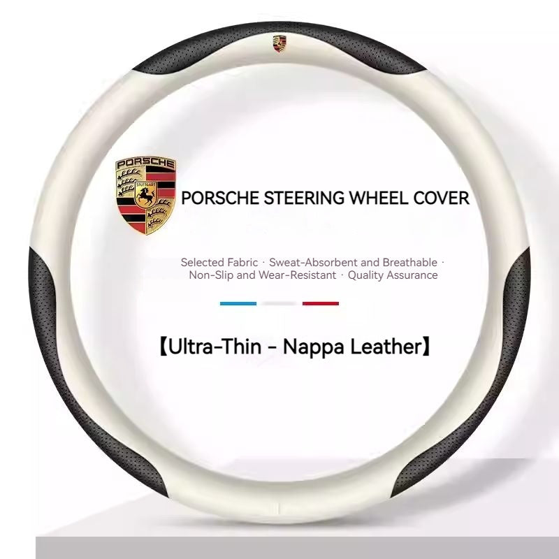 Load image into Gallery viewer, Porsche Genuine Leather Spliced Design with Breathable &amp; Anti-Slip Grip Steering Wheel Cover For 718, Macan, Cayenne, Panamera, 911
