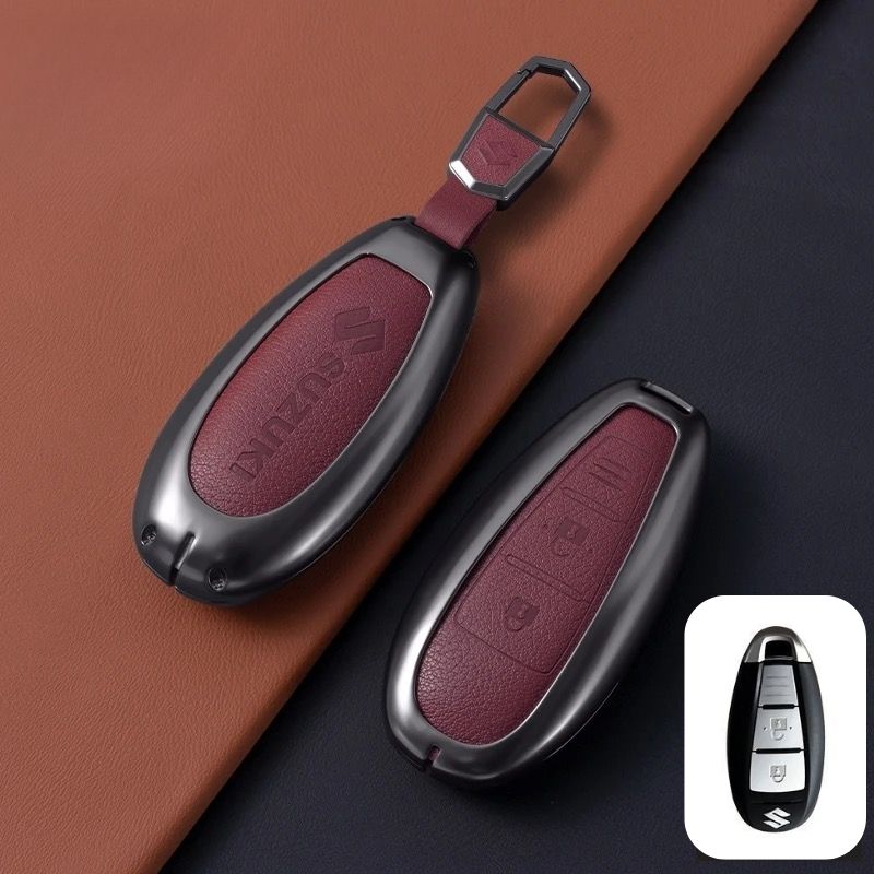 Load image into Gallery viewer, Suzuki Zinc Alloy Geuine Leather Car Key Fob Case Cover For Swift, Vitara, Baleno, Ciaz, SX4,  S-Cross, Jimny, Baleno, Ertiga
