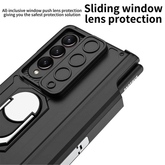 [Built-in Stand][With Slide Len Cover] Samsung Galaxy Z Fold 6 SM-F956 Magnetic Hinge With Ring Essentials Series Case