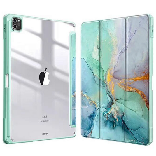 Apple iPad Pro 12.9-inch 3rd Gen (2018) Painted Marble Transparent Acrylic Flip Case With Pen Slot