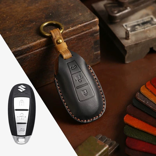 Suzuki Handcrafted Genuine Leather Car Key Fob Case Cover For Vitara, SX4, S-Cross, Ciaz, Baleno