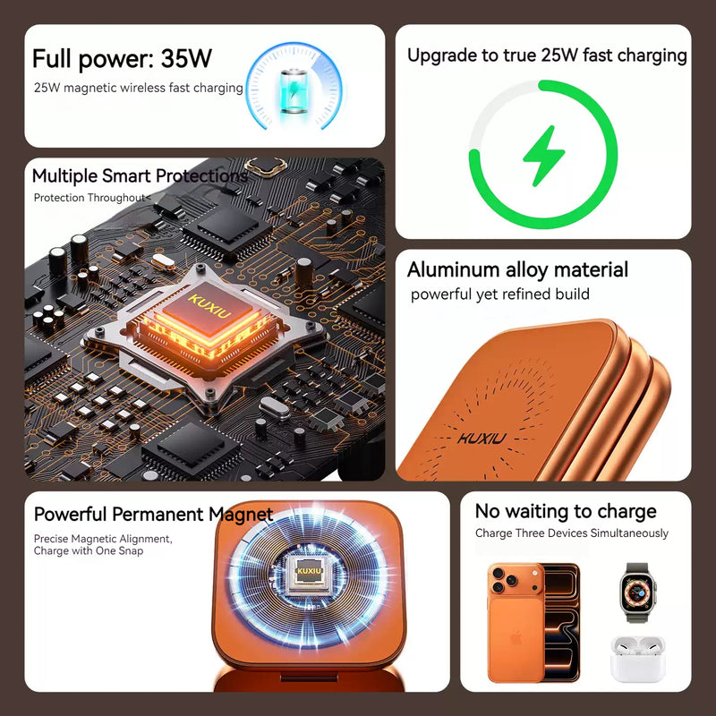 Load image into Gallery viewer, KUXIU X40 Turbo 25W Qi2.2 Magnetic 3-in-1 Foldable Wireless Charger for iPhone, Apple Watch &amp; AirPods - i-Station Mobile Phone &amp; Electronic Device Repair and Accessories
