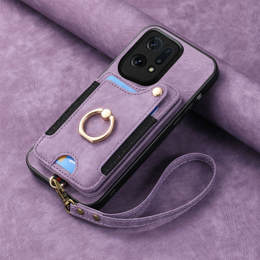 [Built-in Ring Kickstand] OPPO A80 5G - Multi-functional Wallet Stand Shockproof Case With Lanyard