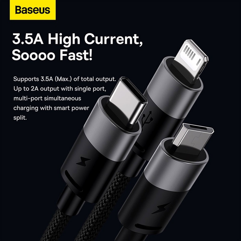 Load image into Gallery viewer, Baseus StarSpeed 1-for-3 Fast Charging Data Cable USB to M+L+C 3.5A 1.2m
