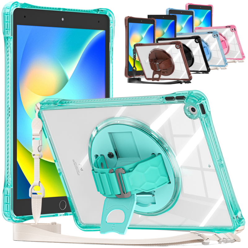 Load image into Gallery viewer, [Built-in Stand][With Wrist Wrap] Apple iPad 7/8/9 10.2&#39;&#39; 7/8/9th Gen (2019/2020/2021) Acrylic Transparent Waterproof Heavy Duty Ring Holder Stand Case
