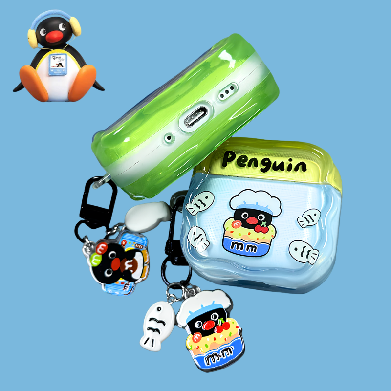 Load image into Gallery viewer, Apple AirPods 5 Cute Penguin Silicone Color-Block Design Protective Cover
