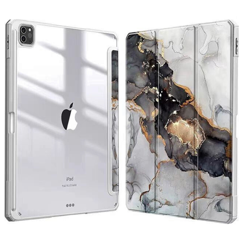 Load image into Gallery viewer, Apple iPad Pro 13-inch 7th Gen (2024) Painted Marble Transparent Acrylic Flip Case With Pen Slot
