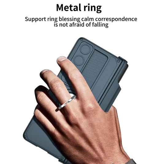 [Built-in Stand][With Slide Len Cover] Samsung Galaxy Z Fold 6 SM-F956 Magnetic Hinge With Ring Essentials Series Case