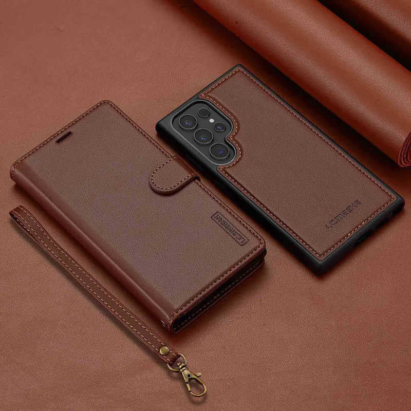 Load image into Gallery viewer, [2-in-1 Detachable][With Card Slot] Samsung Galaxy S23/Ultra/Plus/FE - Magnetic Detachable Flip Leather Essentials Series Case With Lanyard
