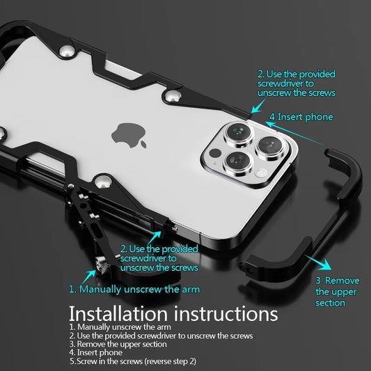 [With Lanyard] Apple iPhone 16 / Plus / Pro / Pro Max Metal Phone Border Mechanics Series Case