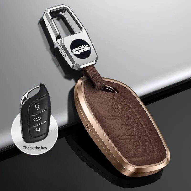Load image into Gallery viewer, Roewe Aluminum Alloy Leather  Car Key Case For RX3, RX8, ERX5, RX5, i6, i5
