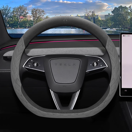 Tesla Soft Suede All-Season Comfort & Anti-Slip Steering Wheel Cover For Model Y, Model 3