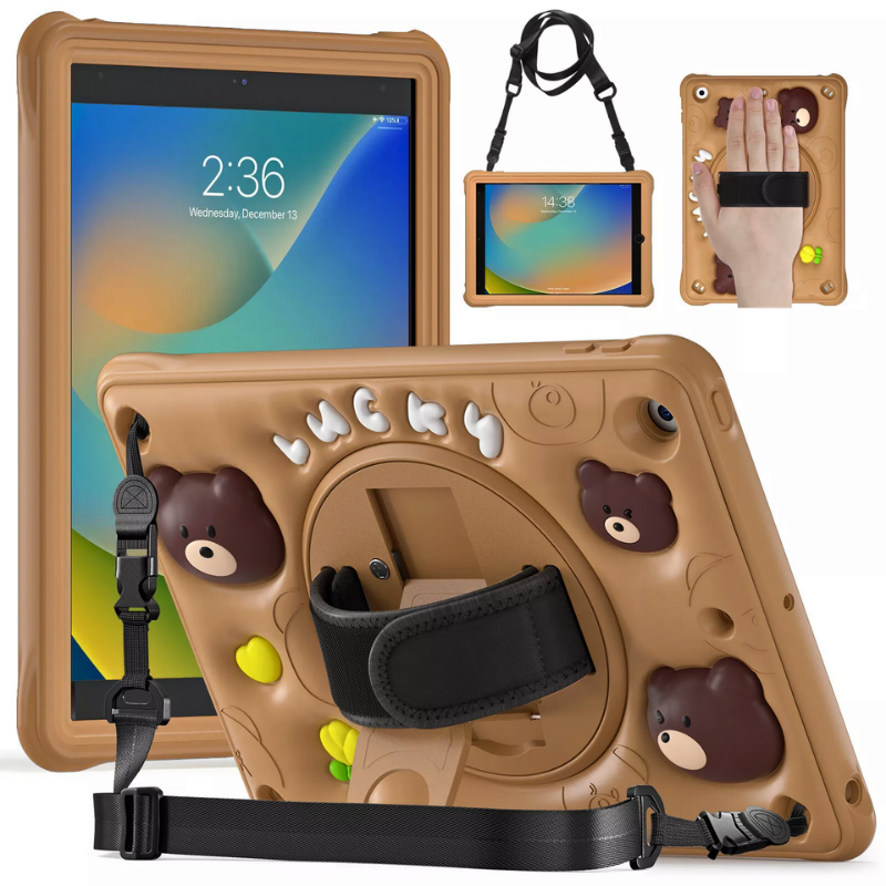 Load image into Gallery viewer, Apple iPad 7/8/9 10.2&quot; 7/8/9th Gen (2019/2020/2021) 3D Cartoon Silicone Rugged 360°Rotating Hand Strap Stand Case
