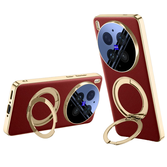 [With Metal Bracket] VIVO X300/X300s/Pro/Ultra - PU Leather Full Coverage Shockproof Case