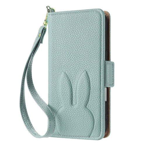 [With Card Slot][With Hand Lanyard] Apple iPhone 15/Pro/Pro Max/Plus Rabbit Embossed PU Leather Flip Cover Case