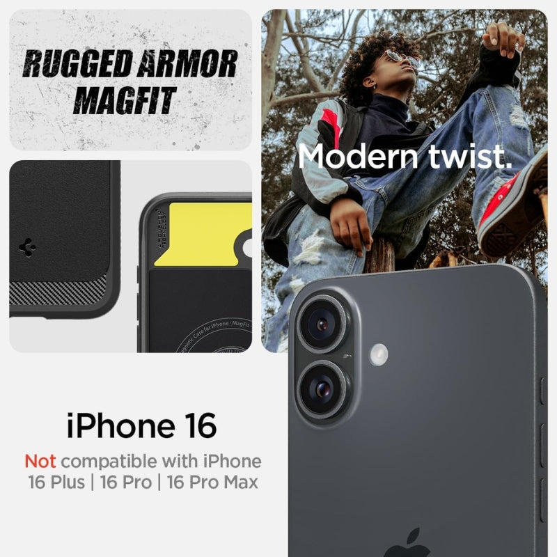 Load image into Gallery viewer, [Magsafe Compatible] Apple iPhone 16 Rugged Armor MagFit shockproof Air Cushion TPU Bumper Technology Carbon Fiber Design Raised Edge Non-Slip Grip Cover Mechanics Series Case
