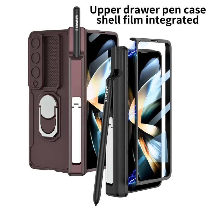 Load image into Gallery viewer, [Built-in Stand][With Slide Len Cover] Samsung Galaxy Z Fold 6 SM-F956 Magnetic Hinge With Ring Essentials Series Case
